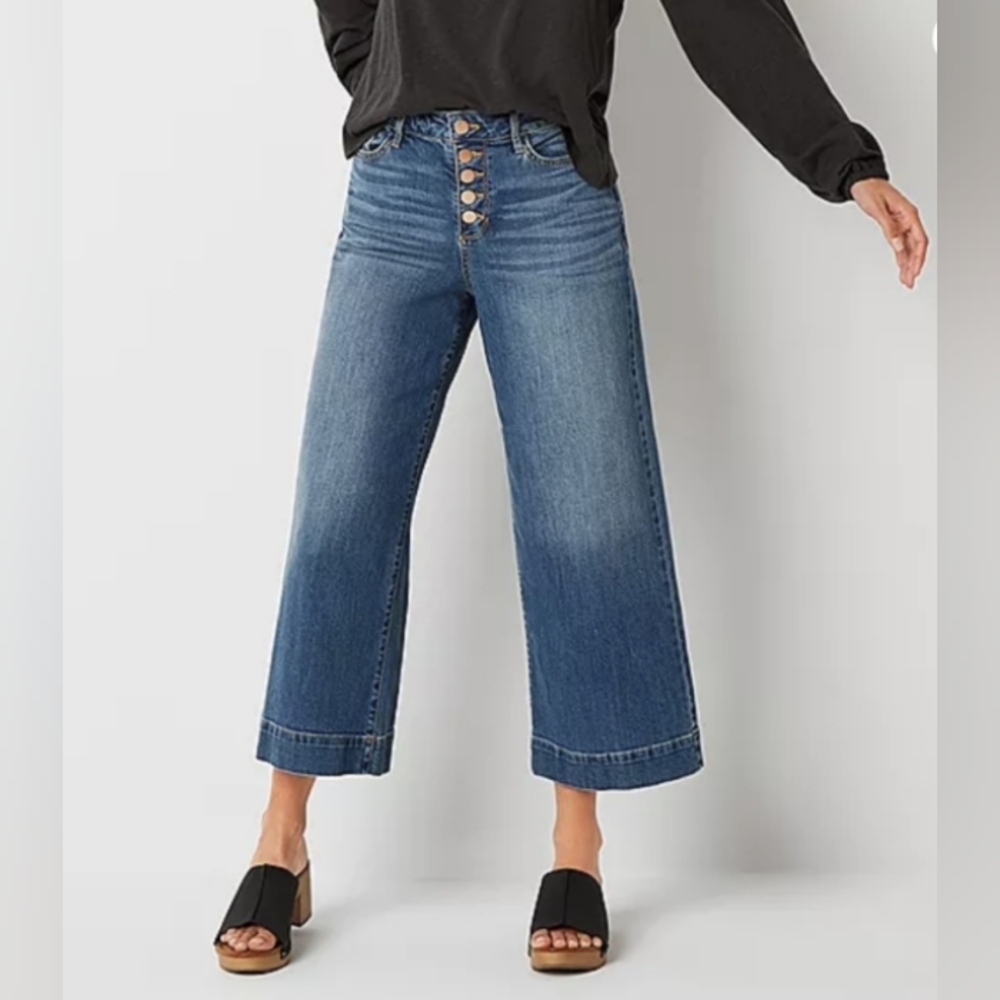 a.n.a - Plus Stretch Fabric Womens High Rise Regular Fit Wide Leg Cropped Jean